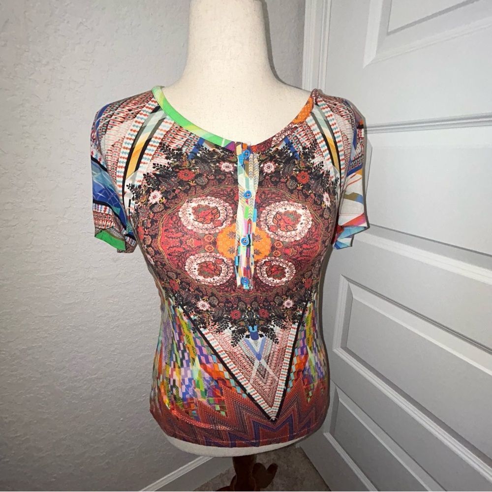 Robert Graham 1/4 Button Front Short Sleeve Shirt Top